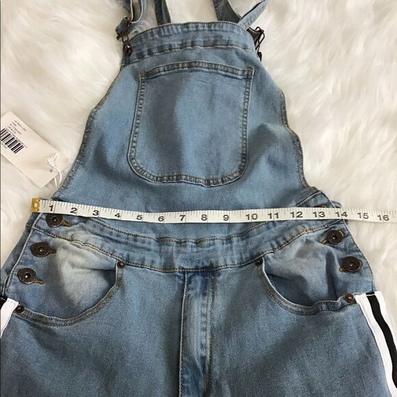 LIQUOR N POKER Blue Nevada With Blk/Wht Side Stripes Stonewashed Overalls Unisex - Picture 7 of 13